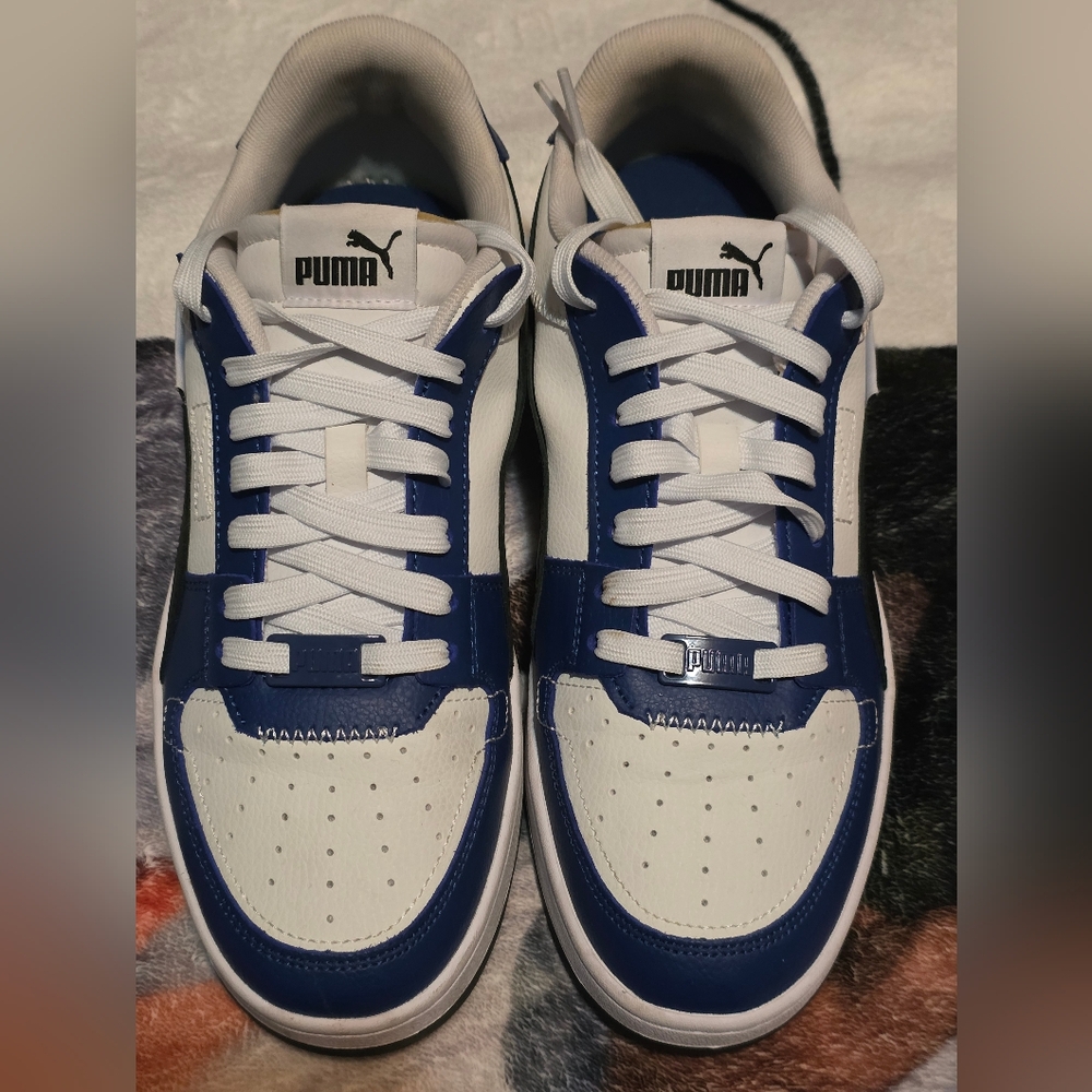 Puma White and Blue Low-Top Sneakers